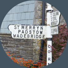 Signpost to St Merryn, Padstow and Wadebridge Cornwall