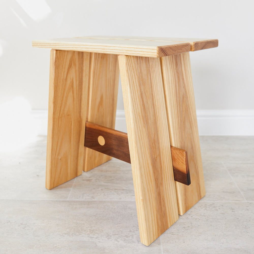 Ash and Walnut Duel Stool furniture design by Richard Pearce woodwork and joinery Cornwall